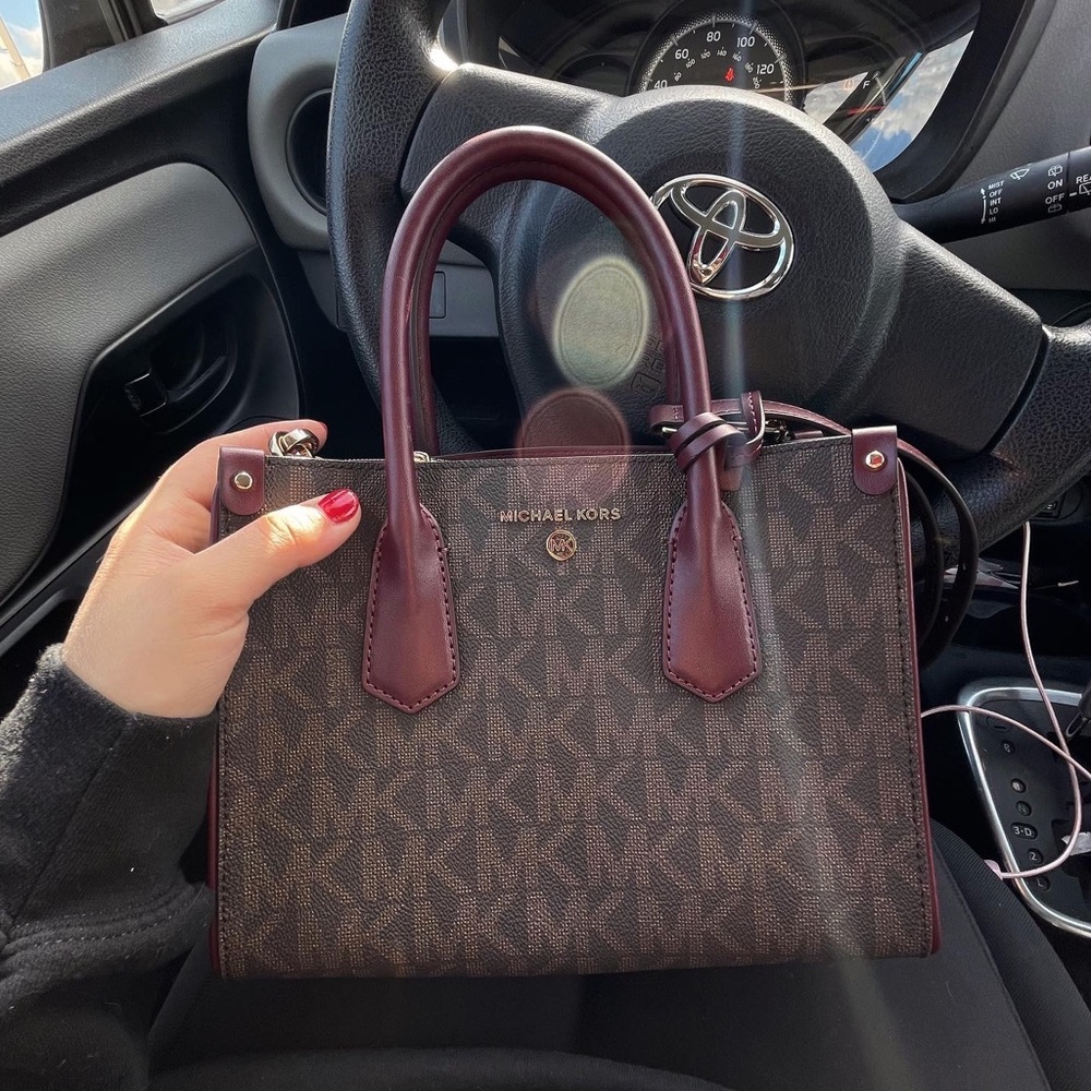 MK burgundy cross body tote